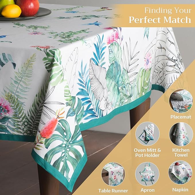 Maison d' Hermine Table Cloth Rectangle Table 100% Cotton 60 x 90 Inches Tablecloth Reusable Decorative for Dining Room Farmhouse Home Valentines Day Decorations Spring Summer - Tropiques