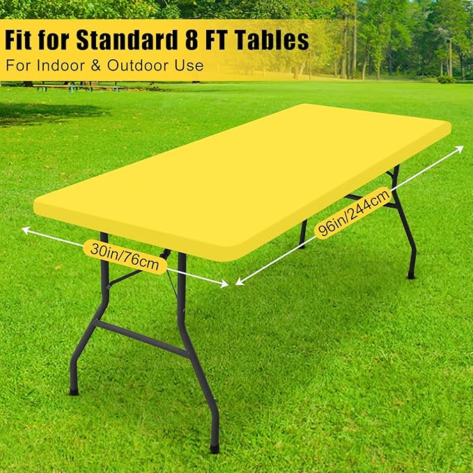 Smiry Rectangle Tablecloth, Elastic Fitted Flannel Backed Vinyl Tablecloths for 8ft Folding Tables, Waterproof Wipeable Table Covers for Indoor, Outdoor, Picnic and Camping (Yellow, 30"x96")