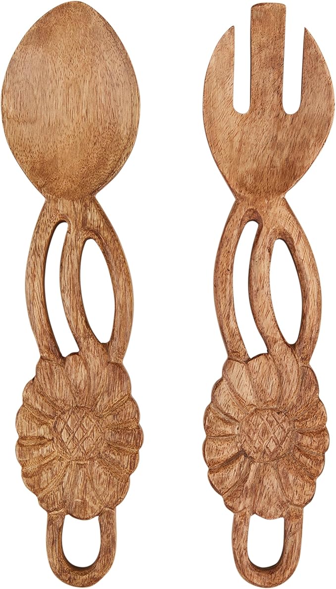 Mud Pie Carved Flower Salad Servers; 11" by MudPie