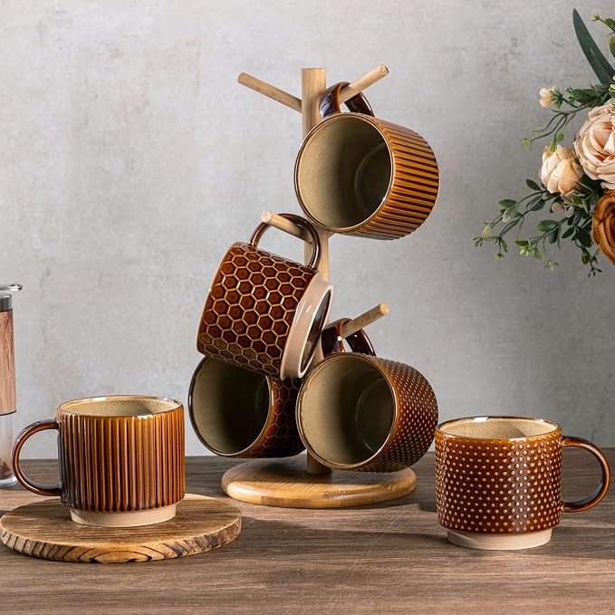 GBhome 12 OZ Stackable Coffee Mugs Set of 6, Ceramic Coffee Cups Set | 3 - Image 8