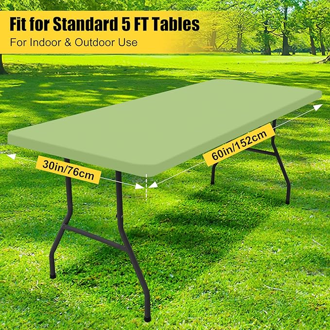 Smiry Rectangle Picnic Table Cloth, Waterproof Elastic Fitted Tablecloths for 5 Foot Tables, Washable Polyester Table Cover for Camping, Indoor and Outdoor (Sage Green, 30"x60")