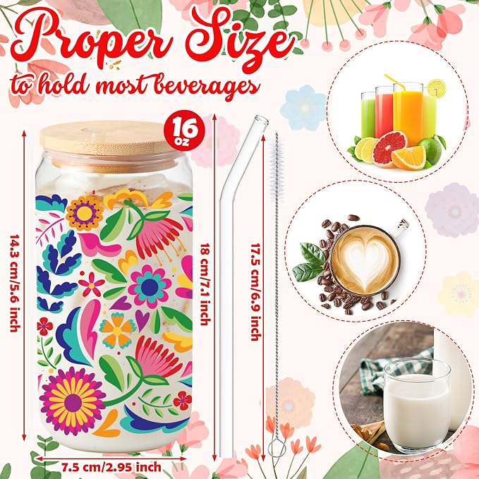 Sliner 2 Pcs Mexican Glass Cups Fiesta Cinco De Mayo Drinking Tumbler Mandala - Image 5