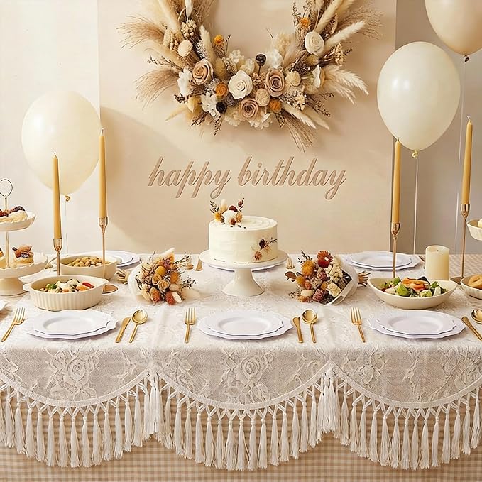 COLOSUS 100 pcs White Plastic Plates Set,Fancy Beaded Plates-European Retro plates include 50 dinner plates and 50 dessert plates,Plastic Disposable plates for BBQ and Party