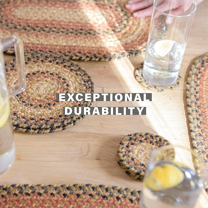 Homespice Russet Jute Braided Oval Placemats, Warm Country Decor, Set of 4, 13x19 Multicolor Table Mats - Vibrant Colors, Durable, Easy to Clean and Protects Furniture
