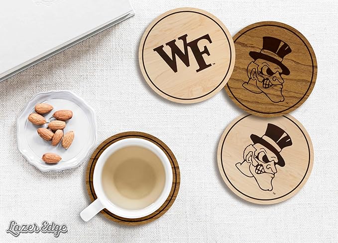 LazerEdge Wake Forest Demon Deacons Wooden Coaster Set - Maple Wood - Officially Licensed Product - 4-Pack