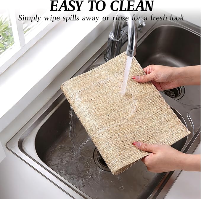 Timeet Placemats Set of 6, Heat Resistant Non-Slip Place Mats for Dining Table, Durable Washable PVC Vinyl Woven Table Mats, Linen Textured Placemats for Kitchen Resistant Easy to Clean(Beige