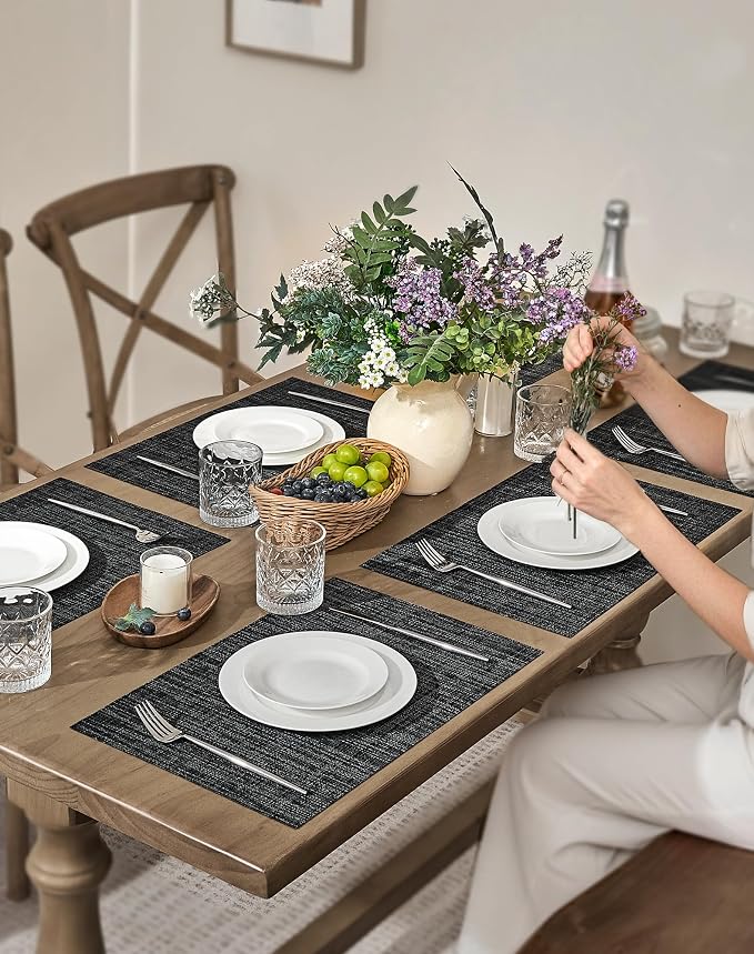 Leetaltree Black and Grey Woven Placemats Set of 24 - Image 3