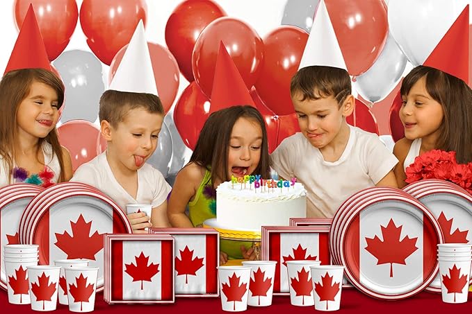 Canadian Flag Canada Birthday Party Supplies Set Plates Napkins Cups Tableware Kit for 16