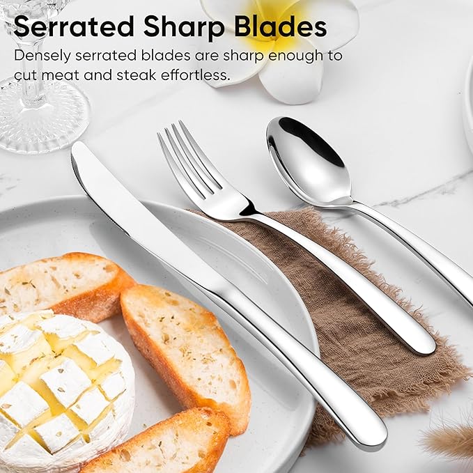 Herogo Heavy Duty Stainless Steel Silverware Set, 20-Piece Fancy Flatware Cutlery Set for 4, Modern Tableware for Home Restaurant Wedding, Heavy Eating Utensils, Mirror Polished, Dishwasher Safe