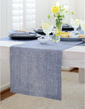 Solino Home Linen Short Table Runner 60 Inches - Athena, 100% Pure Linen Chambray Indigo Table Runner 14 x 60 Inch Ideal for Dresser and Coffee Tables - Winter, Spring, Easter