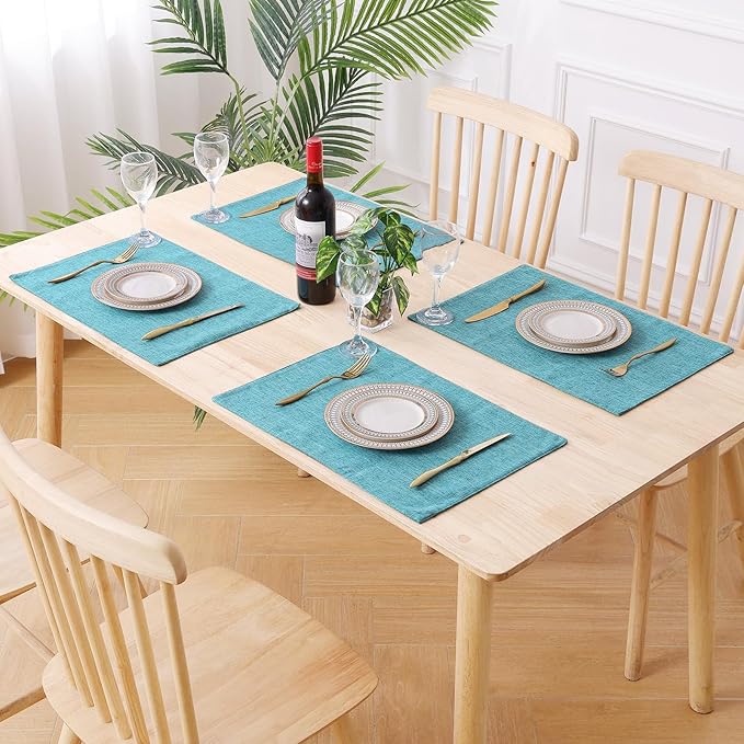homing Cotton Linen Placemats Set of 6, Cloth Washable Farmhouse Dining Table Mats for Indoors & Outdoors, Easy to Clean, Light Blue, 13 x 19 Inch