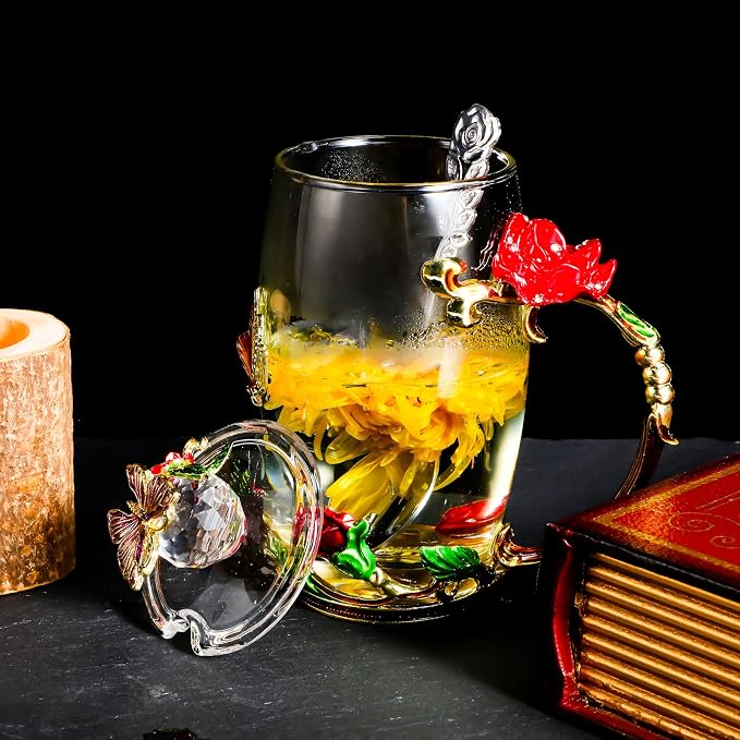 Nuanchu 4 Sets Flower Glass Tea Cups - Image 5