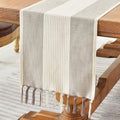 Wracra Linen Table Runner, Stripe Table Runners 36 Inches Long Coffee | by Wracra