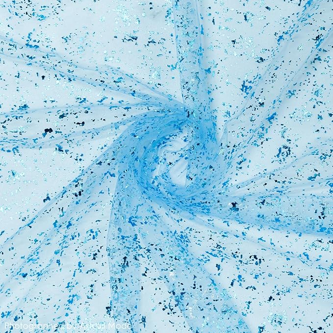 Artoid Mode 3PCS Light Blue Gauze Table Runner 120 Inch 10FT, Glitter Metallic Foil Sheer Dining Wedding Anniversary Holiday Table Decor for Home Party