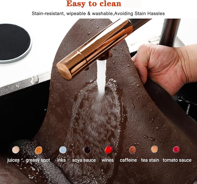Vinyl Placemats Set of 12 Heat Resistant Easy Clean Non-Slip Place Mats for Dining Table Faux Leather Waterproof Stain Resistant Wipeable Washable PVC Table Mats(12, Brown)