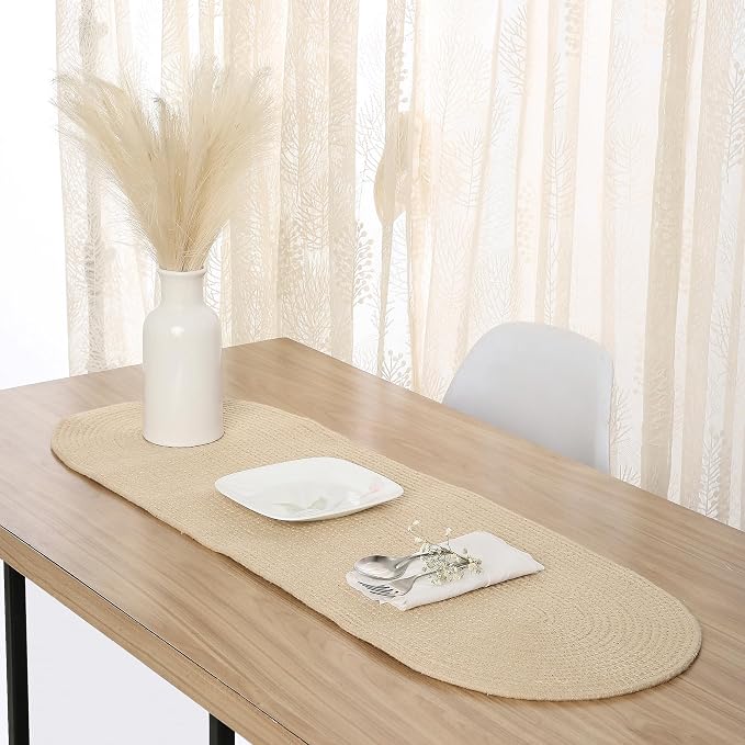 Encasa XO Table Runner, Handmade Ribbed Cotton 12"x36" | Beige, Heat & Scratch by EncasaXO