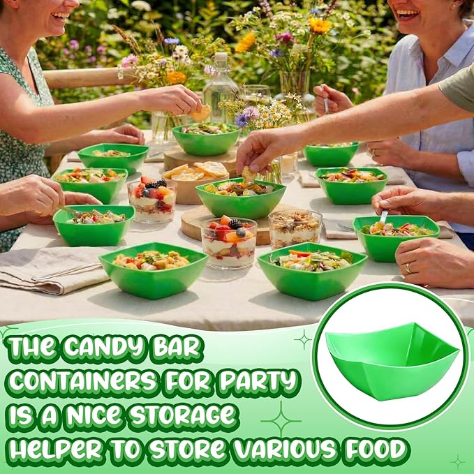 Tanlade 50 Pcs Square Plastic Serving Bowls Disposable Snack Salad Bowl Small Party Candy Bar Containers Taco Bar Serving Dishes for Buffet Chips Fruit(8 oz,Bright Green)