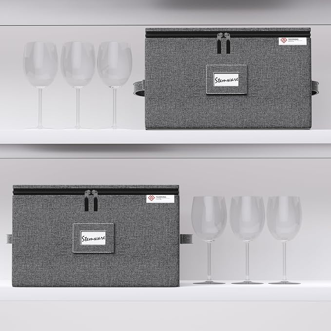 Wine Glass Storage Box with Dividers, Hard Shell and Stackable Stemware Storage - Image 6