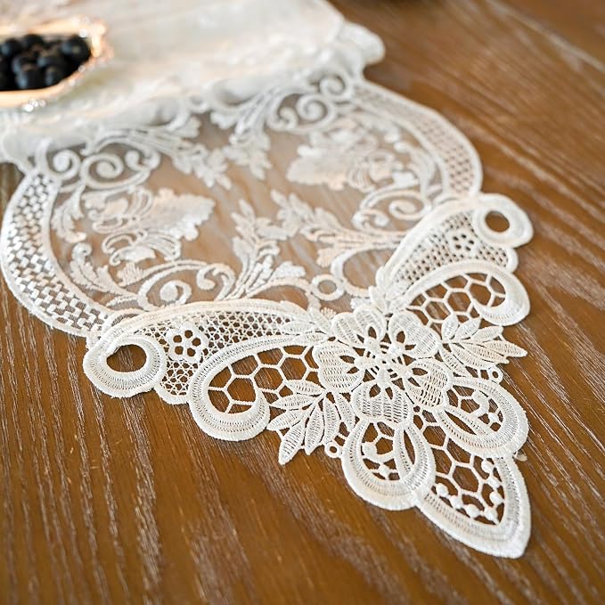 ARTABLE Off White Lace Table Runner Macrame Dresser Scarf Modern 10x47Inch | - Image 6