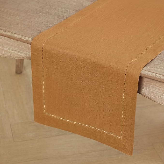 Solino Home 100% Pure Linen Table Runner Brown Sugar Hemstitch, 14 x 120 in | - Image 2