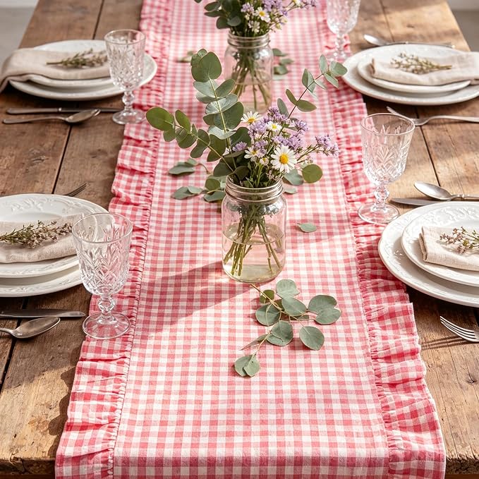 Eternal Beauty 14x72 Gingham Ruffle Table Runner - Image 2