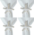 Split P Starfish Metal Napkin Ring Set of 4 | Rustic Whitewashed Aluminum Napkin Holders with Textured Starfish Design | Coastal, Beach & Nautical Table Décor | 2.75" x 3"