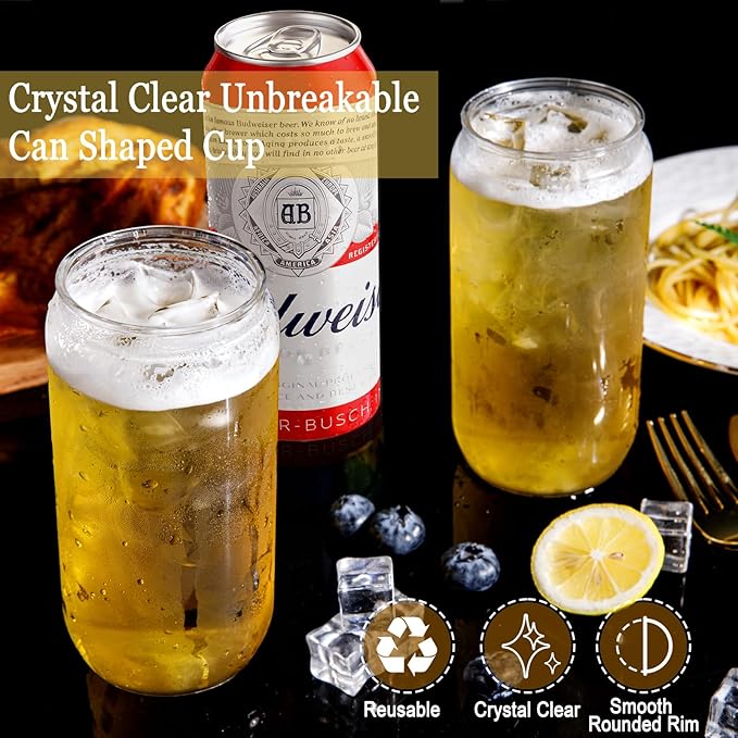 Nervure 20 Pack Can Shaped Cups - 16oz Classic Drinking Cups for Beer, Iced Coffee, Smoothie, Boba Tea, Cocktail - Cute Tumbler Cool Plastic Cup
