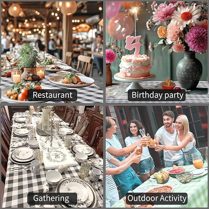 BALCONY & FALCON Gingham Table Cloth Rectangle – Machine Washable Wrinkle-Free Buffalo Checkered Tablecloth for 6ft 8ft Tables, Outdoor Picnic, Party, Kitchen Dining Decor (Black White, 55x95 Inch)