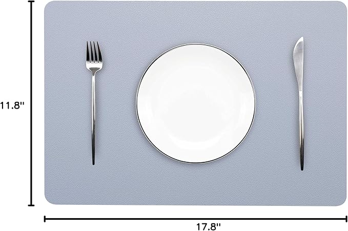 Wipeable Placemats Leather Table Mats Waterproof Heat-Resistant Easy to Clean for Dining Table Set Kitchen Table (6, Pale Blue)