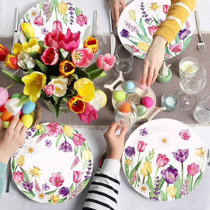 Umigy 120 Pcs Summer Tulip Floral Paper Plates 7 Inch Floral Party Decoration Plates, Summer Wild Flower Disposable Decorative Tableware for Birthday Wedding Baby Shower Tea Party Bridal Shower