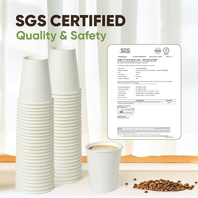 Paper Cups 14 oz – 200 Disposable Coffee Cups with 100 Paper Straws | Hot Cups for Coffee & Tea up to 150°F | Food-Contact Compliant Paper (FDA 21 CFR 176.170)