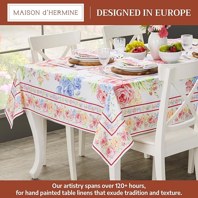 Maison d' Hermine Table Cloth Rectangle Table 100% Cotton 70 x 90 Inches Tablecloth Reusable Decorative for Dining Room Farmhouse Home Valentines Day Decorations Spring Summer - Vintage Floral