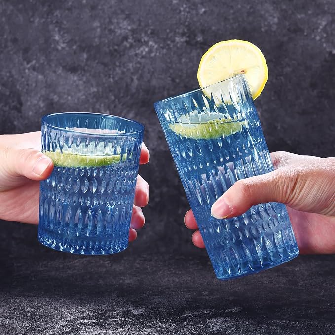 Loivttvv Glassware Drinking Glasses Set of 8, 14 oz Highball Glasses & 10 oz - Image 3
