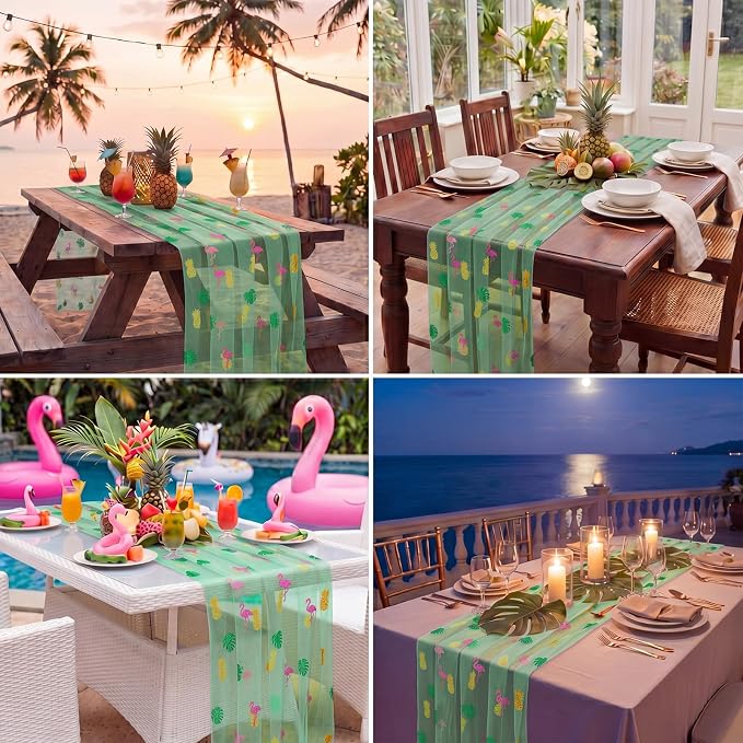4 Pcs Flamingo Table Runners 29 x 70 Inch Tropical Table Runner Flamingo Palm - Image 7