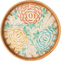 Round Rattan Tray with Mother of Pearl Inlay, Wooden Base | Coffee Table by Unknown