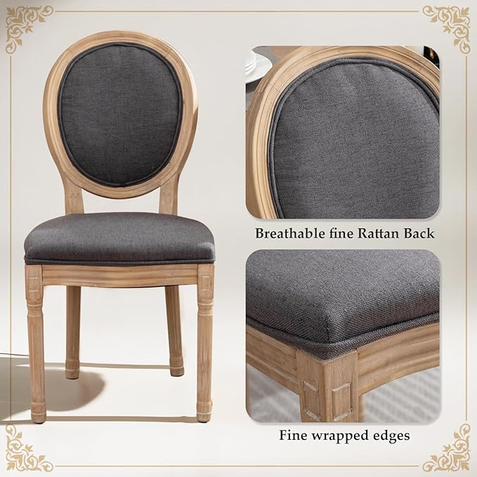 SoarFlash French Dining Chairs Set of 6, Vantage Dining Chair with Round Back, Farmhouse Country Dining Chair for Kitchen,Bedroom,Deep Grey