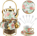 20 Pcs Porcelain Tea Set with Metal Holder, Adult Tea Set Gift, European by Hebaogugu
