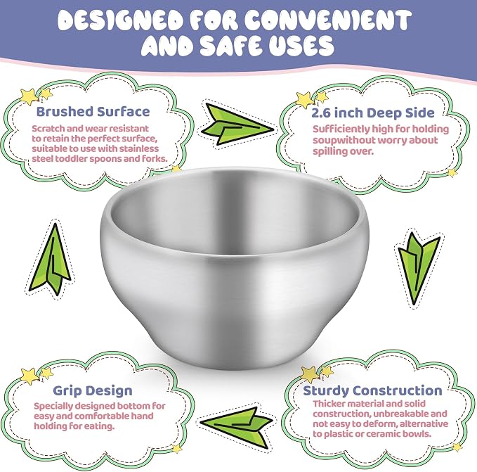 TeamFar Stainless Steel Bowls for Kids, 12oz Baby Toddler Bowls Set of 4 | - Image 3