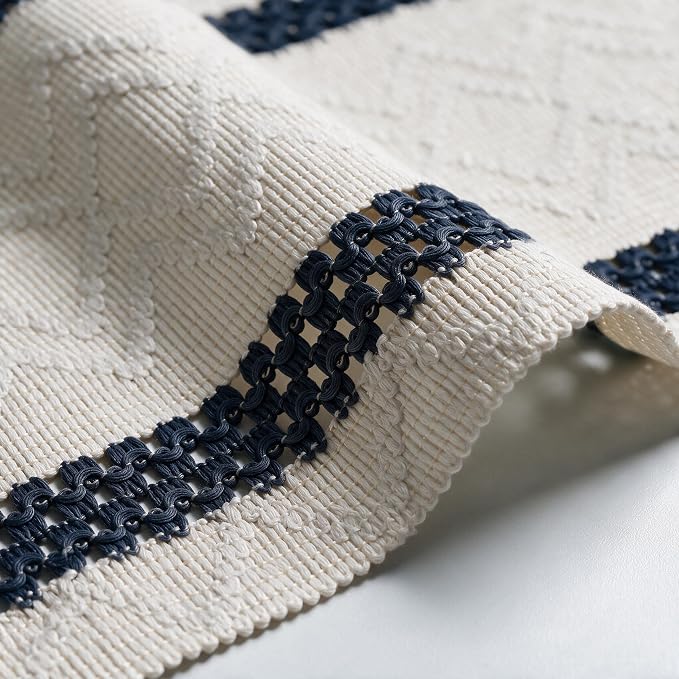 Artoid Mode Dark Blue Stripe Woven Rustic Table Runner 12x60 Inch | Holiday - Image 6