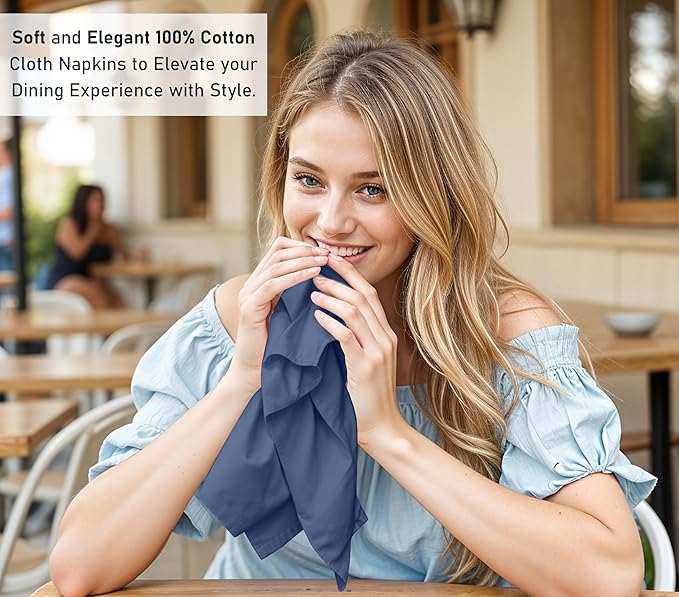 Ruvanti Cloth Napkins Set of 6, 18x18 Inches, 100% Cotton, Washable, Soft & Absorbent, Perfect for Wedding, Christmas, ‎Thanksgiving Dinners - Bijou Blue