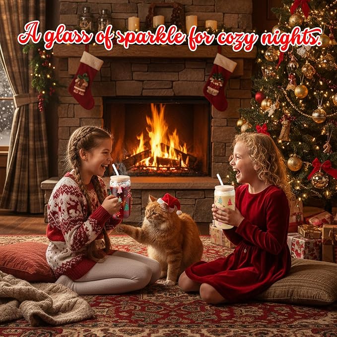 Sliner 2 Pcs Christmas Tree Glass Cups Summer Xmas Tumbler - Image 6