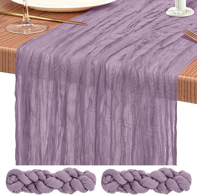 Showgeous 2 Pack Purple Cheesecloth Table Runners Boho Wedding Decor | Rustic by Showgeous