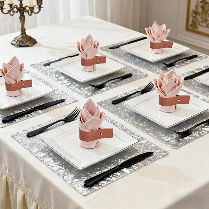 Reddish Brown Napkin Rings Set of 6 – Elegant Leather Napkin Ring Holders - Image 6