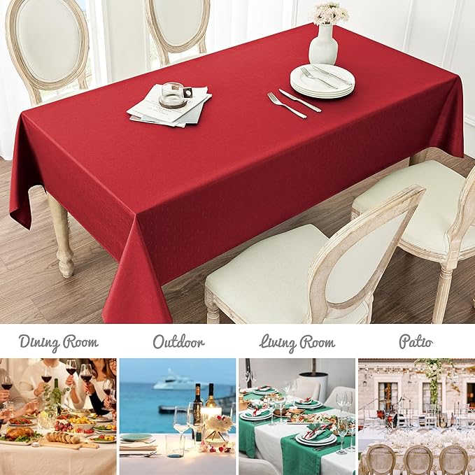 2 Pack Rectangle Tablecloth, 60x104 inch, Water Resistant Wrinkle Free Linen Textured Table Cloth Washable, Decorative Fabric Table Cover for Dining, Party and Camping, Red