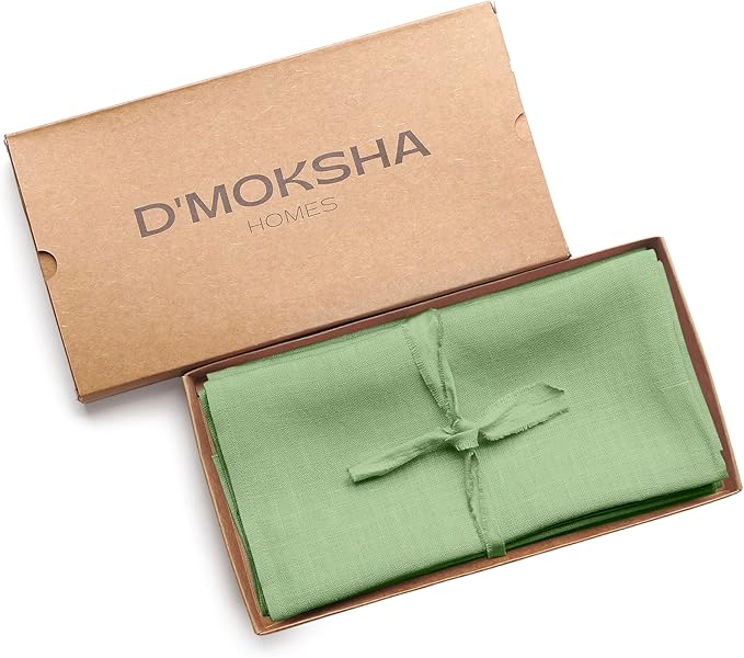 D'Moksha Homes Sage Green Linen Napkins 18 x 18 Inch - 100% Pure Linen Cloth Washable Dinner Napkins Set of 4 for Spring, St Patricks Day, Easter