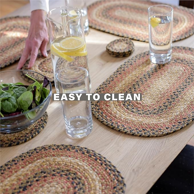Homespice Russet Jute Woven Round Placemats Set of 6, 15", Warm Country Decor, Multicolor Table Mats - Vibrant Colors, Durable, Easy to Clean and Protects Furniture