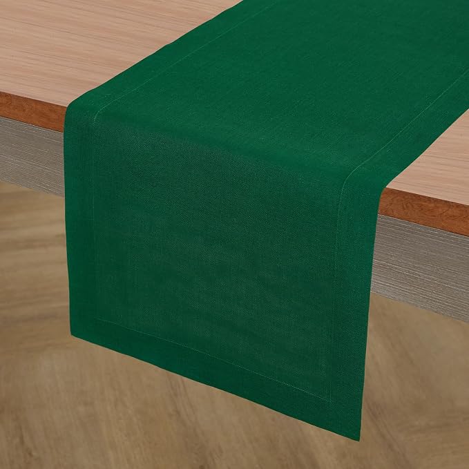 Solino Home 100% Pure Linen Table Runner Christmas Green, Fete 14 x 144 in | - Image 2