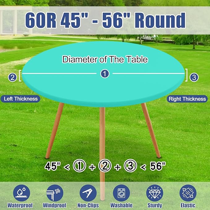 Round Spandex Tablecloth, Elastic Fitted Waterproof Tablecloths for 45"-56" Tables, Stretch Washable Picnic Table Cover for Camping, Dining, Indoor and Outdoor,Aqua Blue