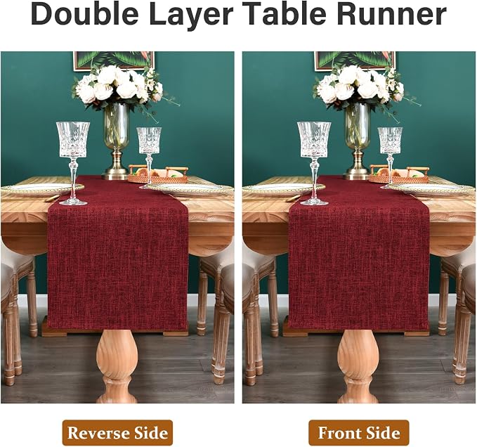 NEWISHER Reversible Double Layer Table Runner Faux Linen Fabric, 13x48inch | - Image 5