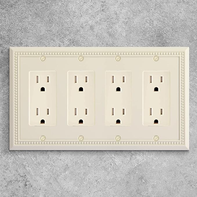 Henne Bery Sunken Pearls Heavy Duty Decorative Wall Plate Switch Plate Outlet Cover (Quad Decorator, Light Almond)